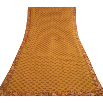Sanskriti Vintage Sarees Saffron Pure Georgette Silk Printed Sari Craft Sustainable Fabric