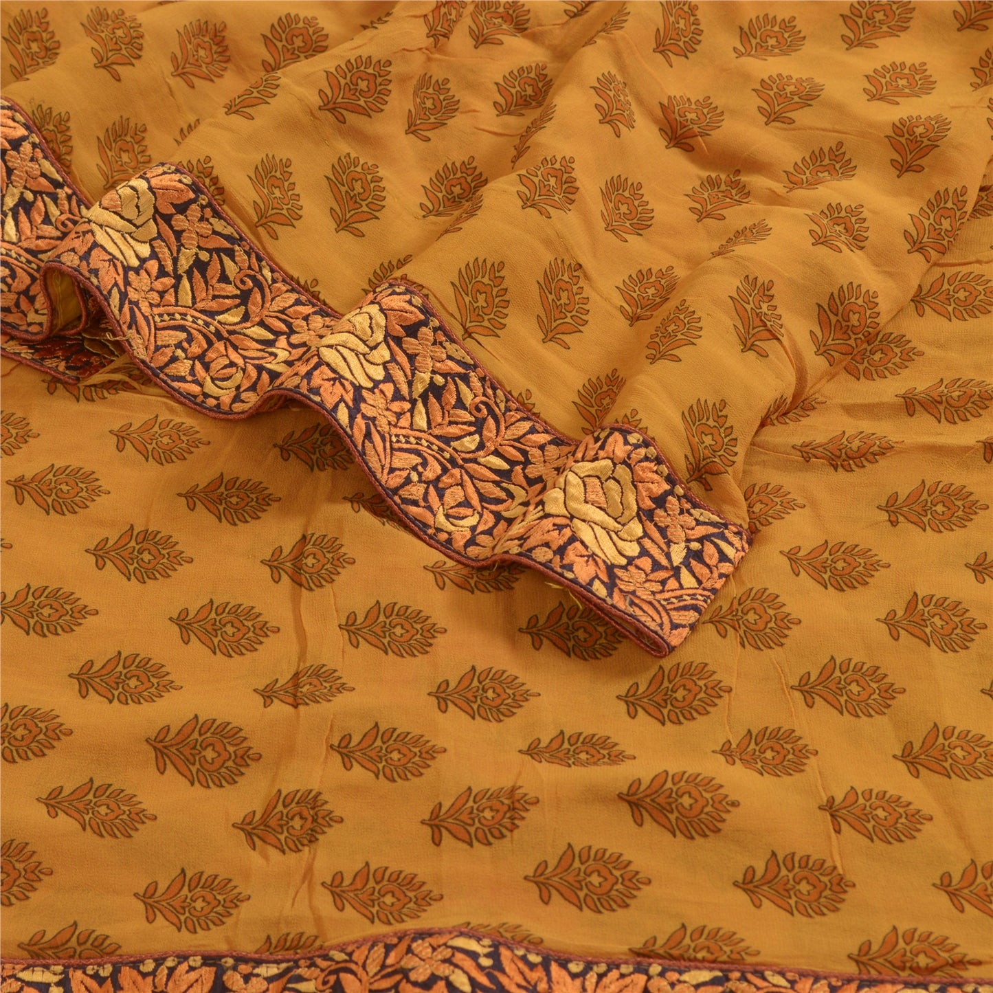 Sanskriti Vintage Sarees Saffron Pure Georgette Silk Printed Sari Craft Sustainable Fabric