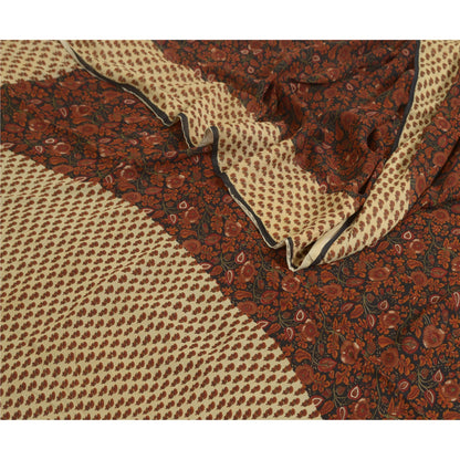 Сари Sanskriti Vintage, черно-коричневое, чистый шелк жоржет, напечатанное сари, 5 ярдов, устойчивая ткань