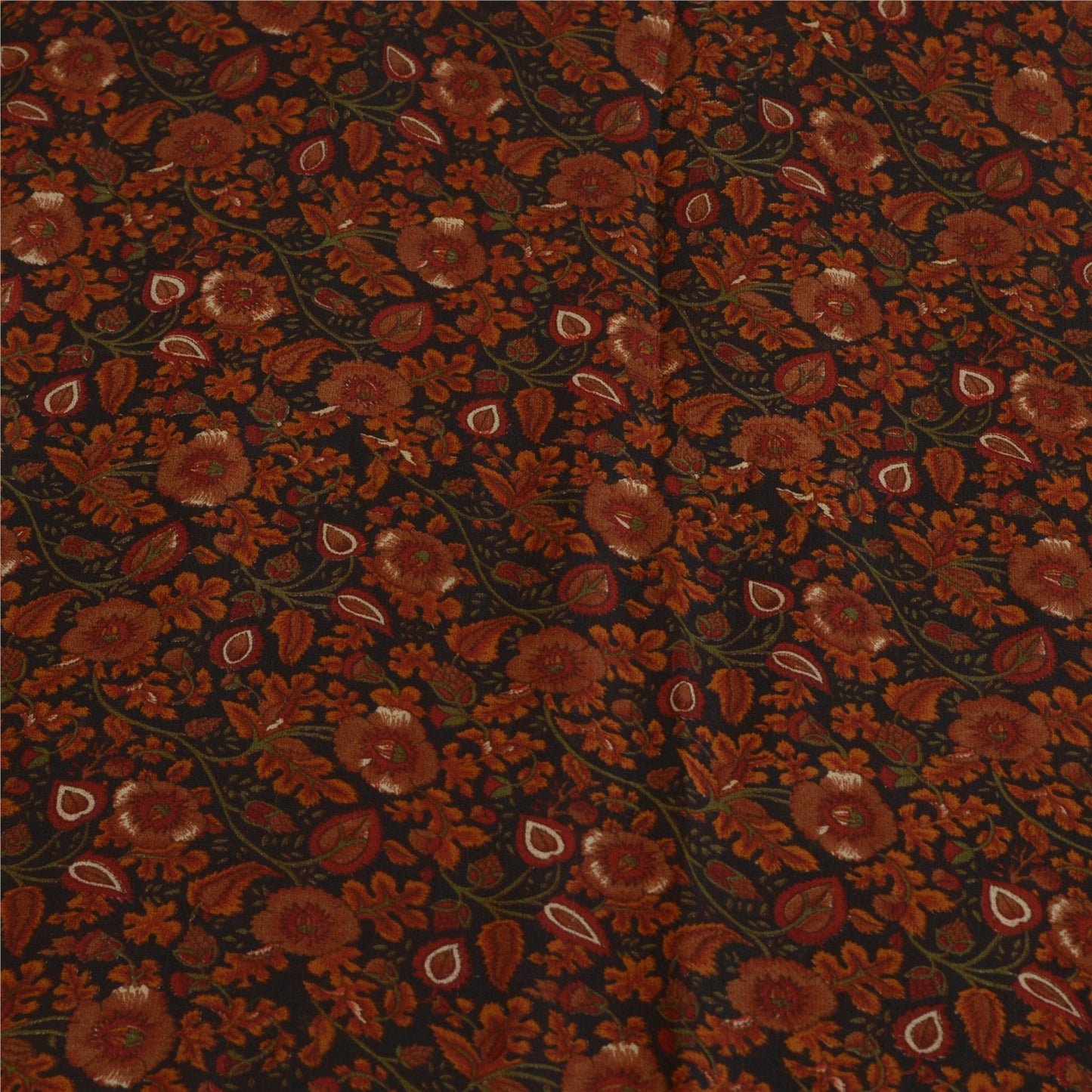 Сари Sanskriti Vintage, черно-коричневое, чистый шелк жоржет, напечатанное сари, 5 ярдов, устойчивая ткань