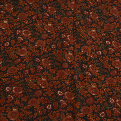 Сари Sanskriti Vintage, черно-коричневое, чистый шелк жоржет, напечатанное сари, 5 ярдов, устойчивая ткань