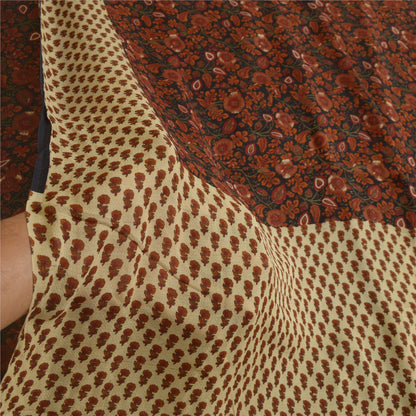 Сари Sanskriti Vintage, черно-коричневое, чистый шелк жоржет, напечатанное сари, 5 ярдов, устойчивая ткань