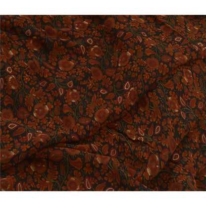 Сари Sanskriti Vintage, черно-коричневое, чистый шелк жоржет, напечатанное сари, 5 ярдов, устойчивая ткань