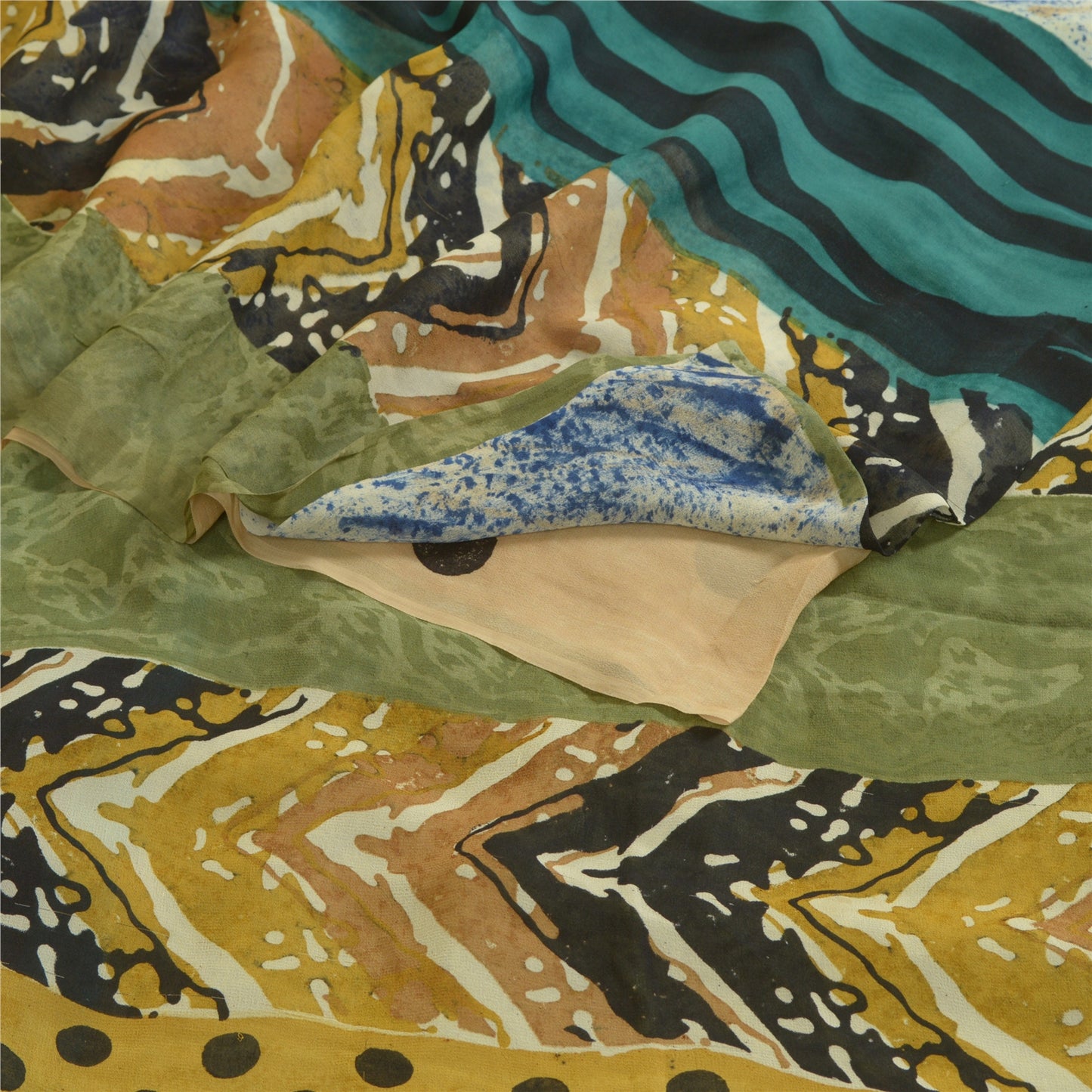 Sanskriti Vintage Sarees Multicolor Pure Georgette Silk Printed Sari 5yd Sustainable Fabric