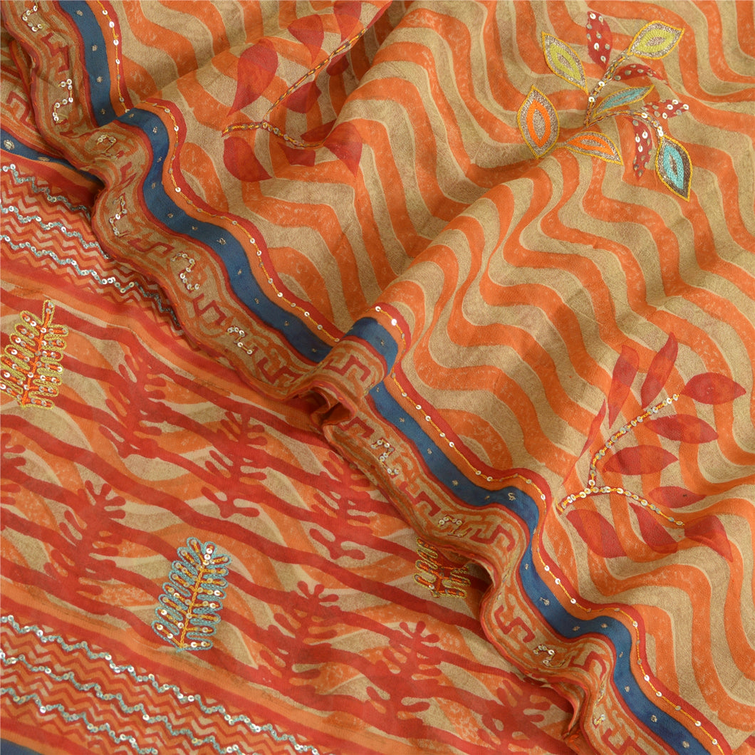 Sanskriti Vintage Sarees Pure Georgette Silk Hand Beaded Printed Sari 5yd Fabric