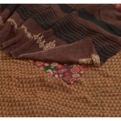 Sanskriti Vintage Sarees Purple Pure Georgette Silk Printed Sari Craft Sustainable Fabric