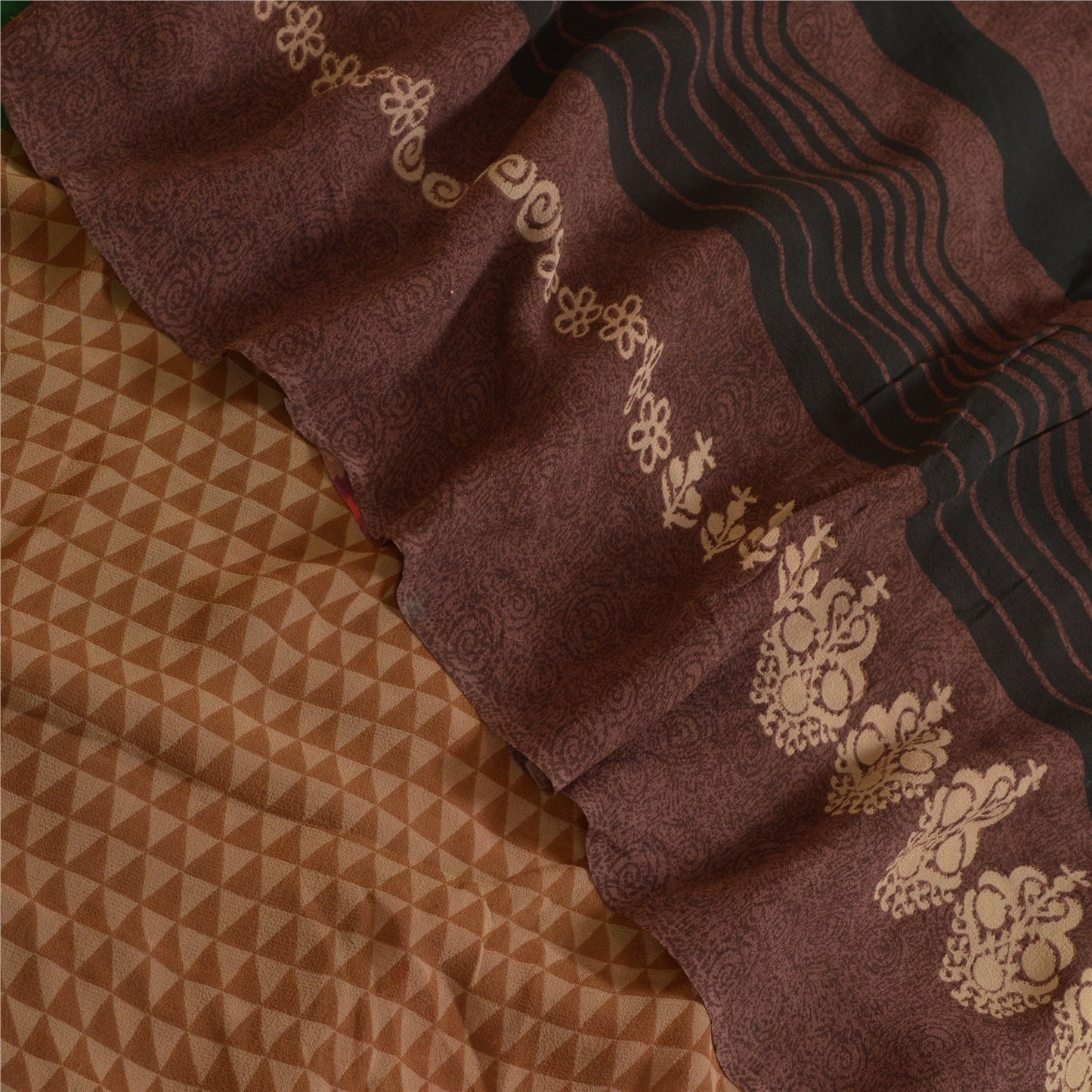 Sanskriti Vintage Sarees Purple Pure Georgette Silk Printed Sari Craft Sustainable Fabric