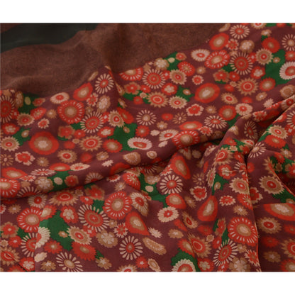 Sanskriti Vintage Sarees Purple Pure Georgette Silk Printed Sari Craft Sustainable Fabric