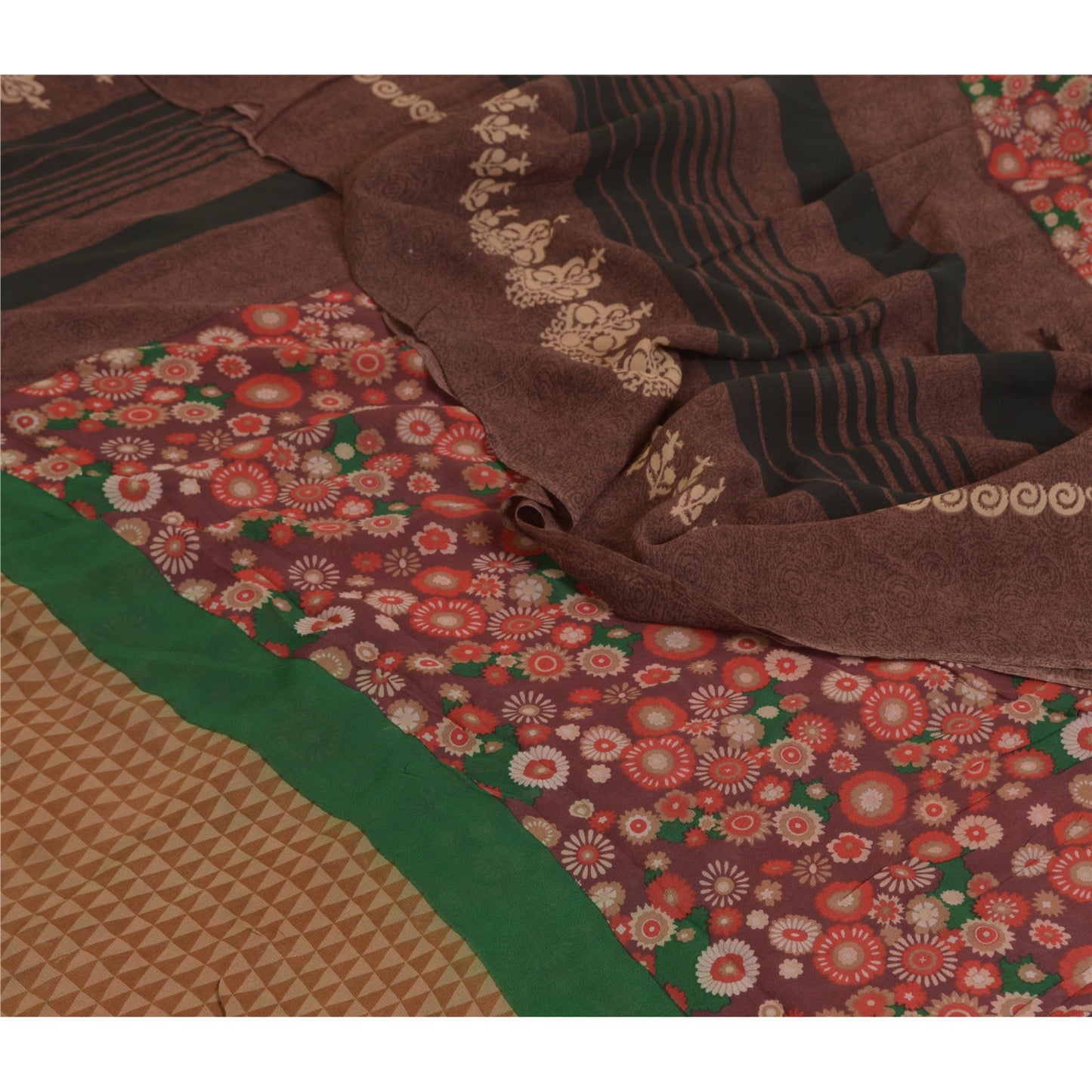 Sanskriti Vintage Sarees Purple Pure Georgette Silk Printed Sari Craft Sustainable Fabric