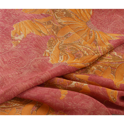 Сари Санскрити Винтаж Шафран/Розовый Чистый Жоржет Шелк Печатный Сари Экологичная Ткань