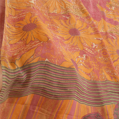 Сари Санскрити Винтаж Шафран/Розовый Чистый Жоржет Шелк Печатный Сари Экологичная Ткань