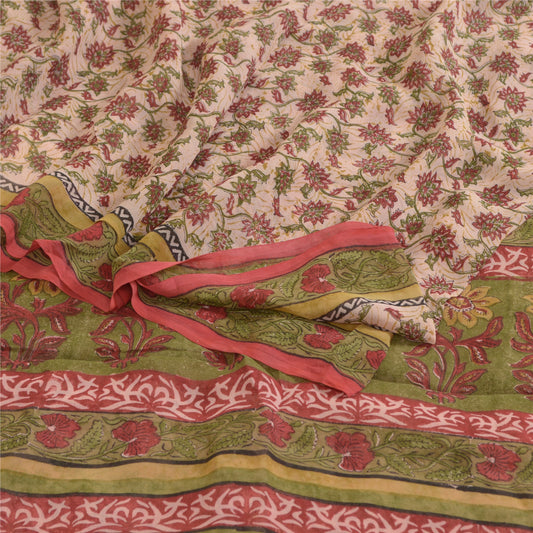 Sanskriti Vintage Sarees Pink Pure Georgette Silk Printed Sari 5yd Craft Sustainable Fabric