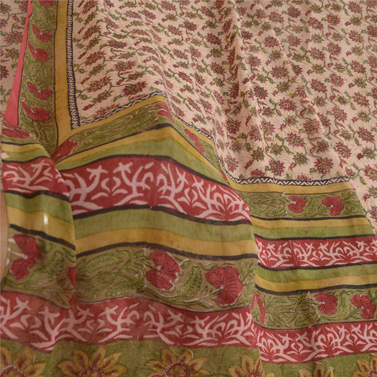Sanskriti Vintage Sarees Pink Pure Georgette Silk Printed Sari 5yd Craft Sustainable Fabric