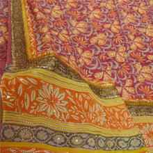 Load image into Gallery viewer, Sanskriti Vintage Sarees Purple Hand Beaded Pure Georgette Printed Sari Fabric
