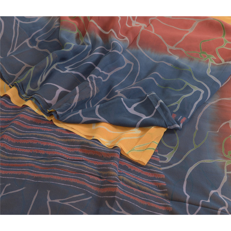 Sanskriti Vintage Sarees Multi Pure Georgette Silk Printed Sari 5yd Craft Sustainable Fabric