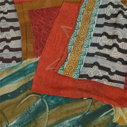 Sanskriti Vintage Sarees Orange Pure Georgette Silk Printed Sari Craft Sustainable Fabric