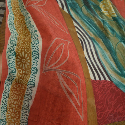 Sanskriti Vintage Sarees Orange Pure Georgette Silk Printed Sari Craft Sustainable Fabric