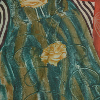 Sanskriti Vintage Sarees Orange Pure Georgette Silk Printed Sari Craft Sustainable Fabric