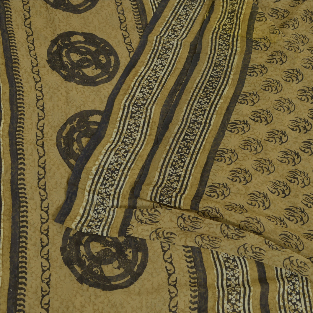 Sanskriti Vintage Sarees Green Pure Georgette Silk Printed Sari 5yd Craft Fabric
