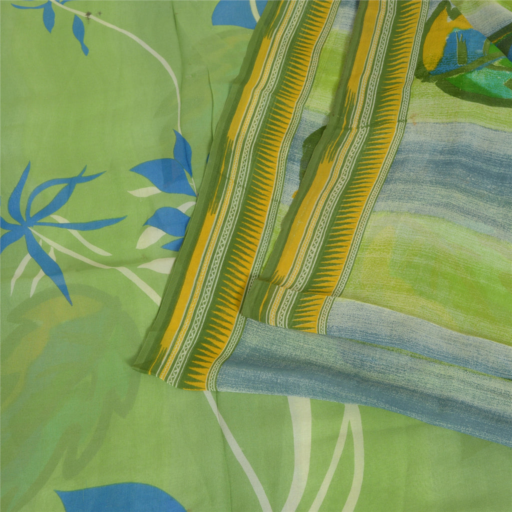 Sanskriti Vintage Sarees Green Pure Georgette Silk Printed Sari 5yd Craft Sustainable Fabric