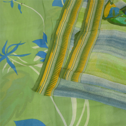 Sanskriti Vintage Sarees Green Pure Georgette Silk Printed Sari 5yd Craft Sustainable Fabric
