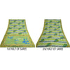 Sanskriti Vintage Sarees Green Pure Georgette Silk Printed Sari 5yd Craft Sustainable Fabric