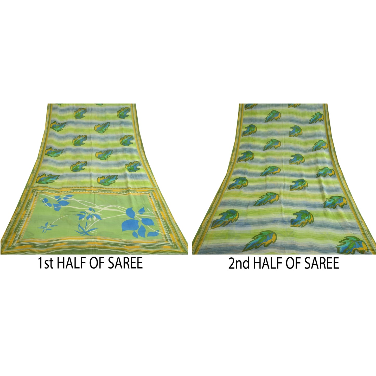 Sanskriti Vintage Sarees Green Pure Georgette Silk Printed Sari 5yd Craft Sustainable Fabric