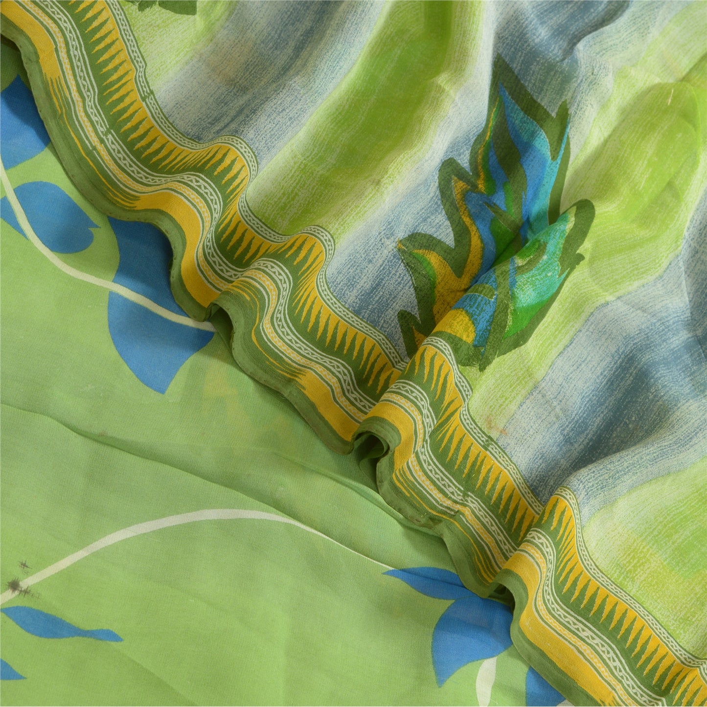 Sanskriti Vintage Sarees Green Pure Georgette Silk Printed Sari 5yd Craft Sustainable Fabric