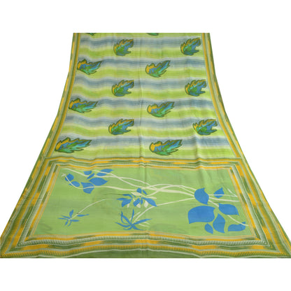 Sanskriti Vintage Sarees Green Pure Georgette Silk Printed Sari 5yd Craft Sustainable Fabric