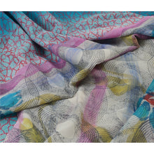 Load image into Gallery viewer, Sanskriti Vintage Sarees Blue/Gray Pure Georgette Silk Printed Sari Craft Fabric
