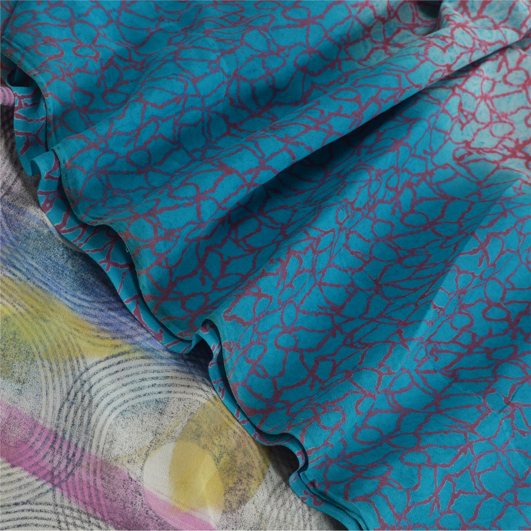 Sanskriti Vintage Sarees Blue/Gray Pure Georgette Silk Printed Sari Craft Fabric