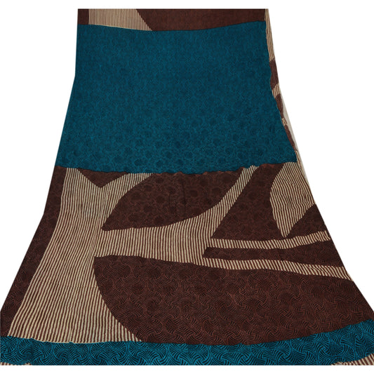 Sanskriti Vintage Printed Blend Georgette Saree 5 Yard Sari Craft Decor Sustainable Fabric