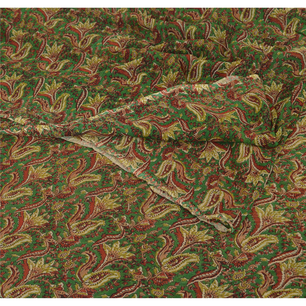 Sanskriti Vintage Green Saree Blend Georgette Printed Printed Sari Craft Fabric