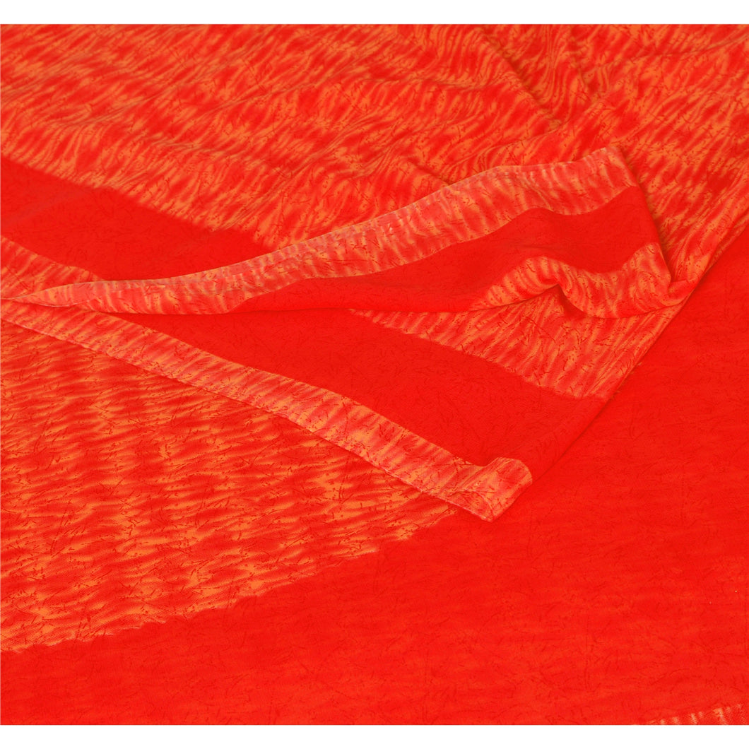 Sanskriti Vintage Red Saree Blend Georgette Leheria Sari Craft 5 Yard Fabric