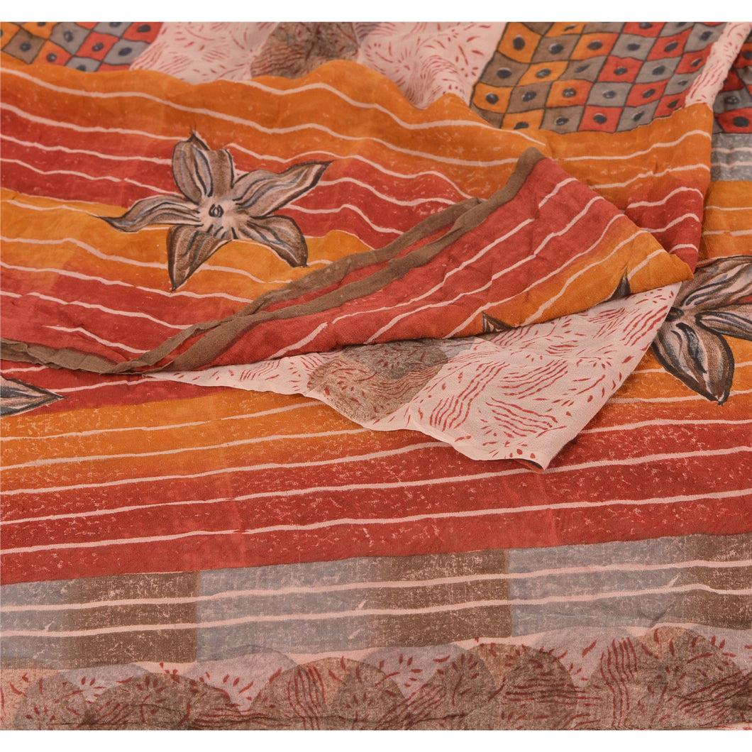 Sanskriti Vintage Saree 100% Pure Georgette Silk Printed Craft Decor 5 Yd Sari