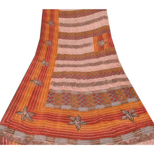 Sanskriti Vintage Saree 100% Pure Georgette Silk Printed Craft Decor 5 Yd Sari