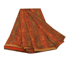 Load image into Gallery viewer, Sanskriti Vintage Orange Saree Georgette Printed Sari Craft 5 Yd Decor Fabric
