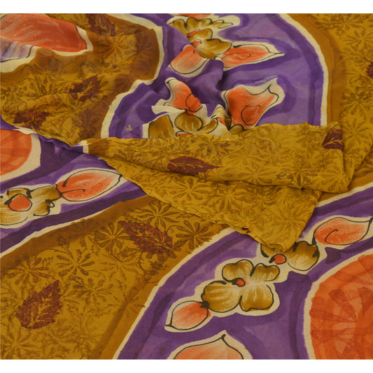 Sanskriti Vintage Saffron Saree Blend Georgette Printed Sari Craft Sustainable Fabric