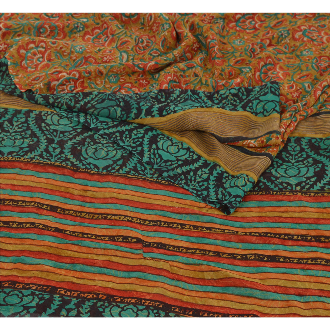 Sanskriti Vintage Saffron Saree Pure Georgette Silk Printed Sari Craft Fabric