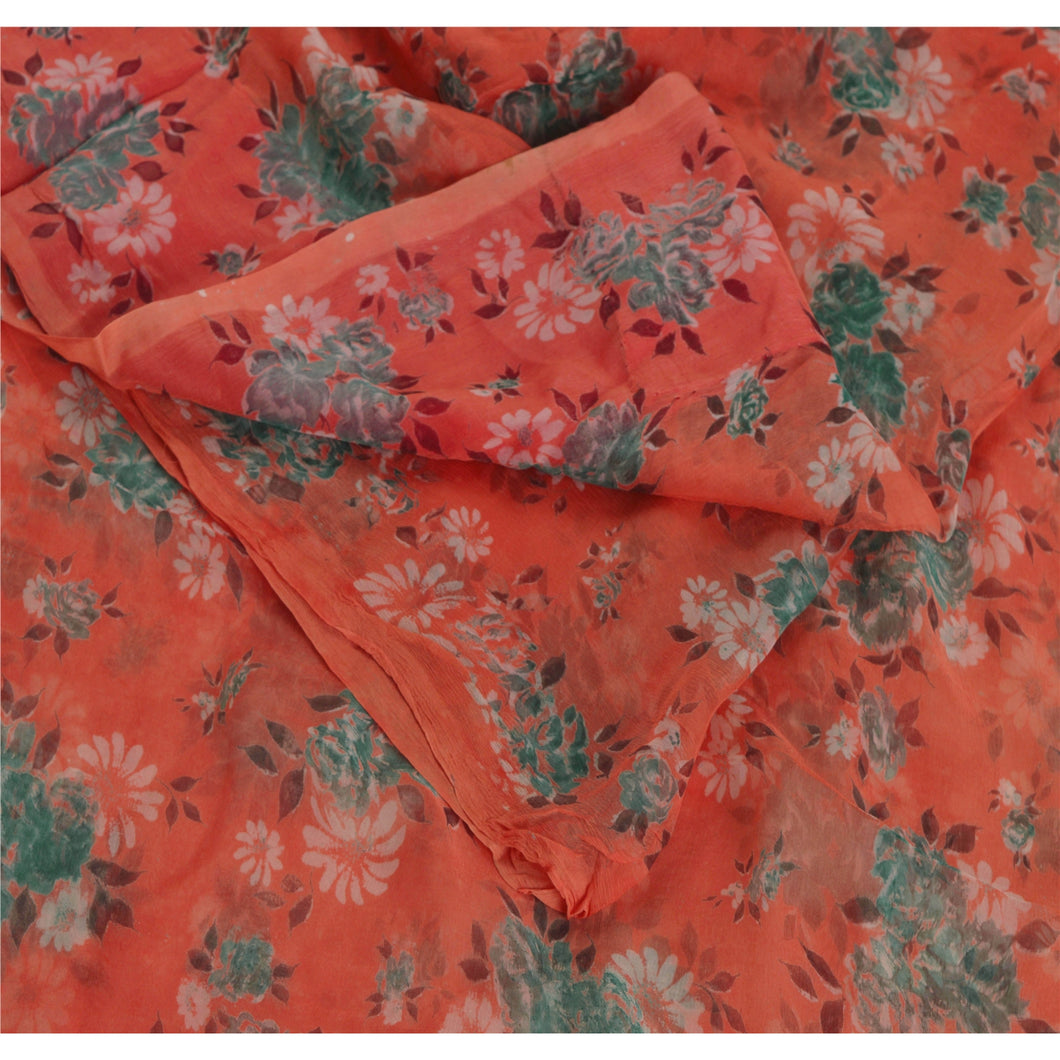 Sanskriti Vintage Peach Saree Blend Georgette Printed Sari Craft 5 Yd Soft Sari