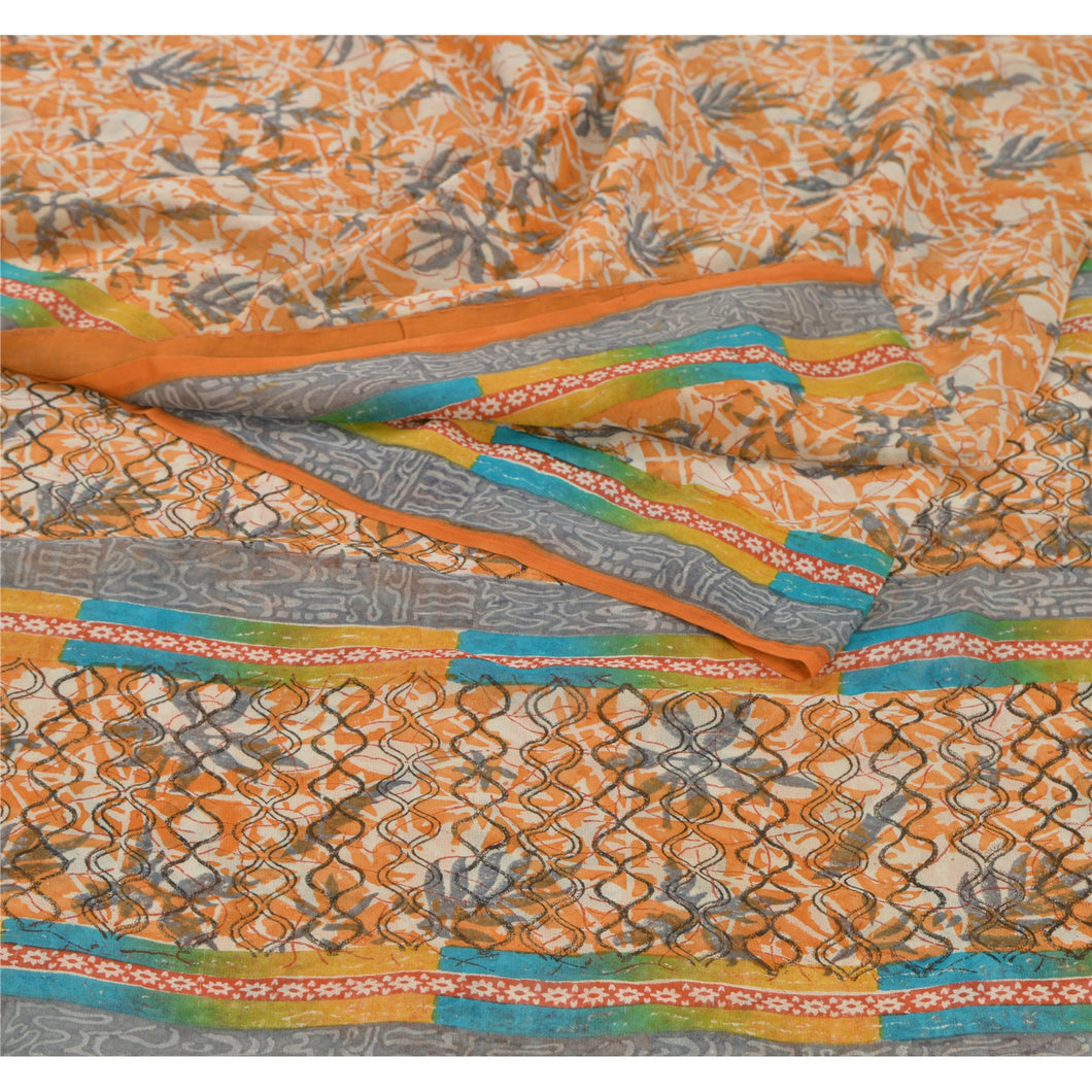 Sanskriti Vintage Peach Saree Pure Georgette Silk Printed Sari Craft Soft Fabric