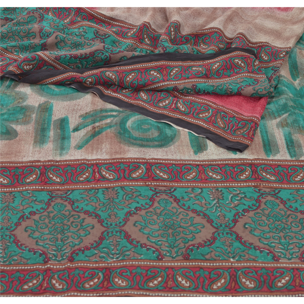 Sanskriti Vintage Saree Pure Georgette Silk Multicolor Printed Sari Craft Fabric