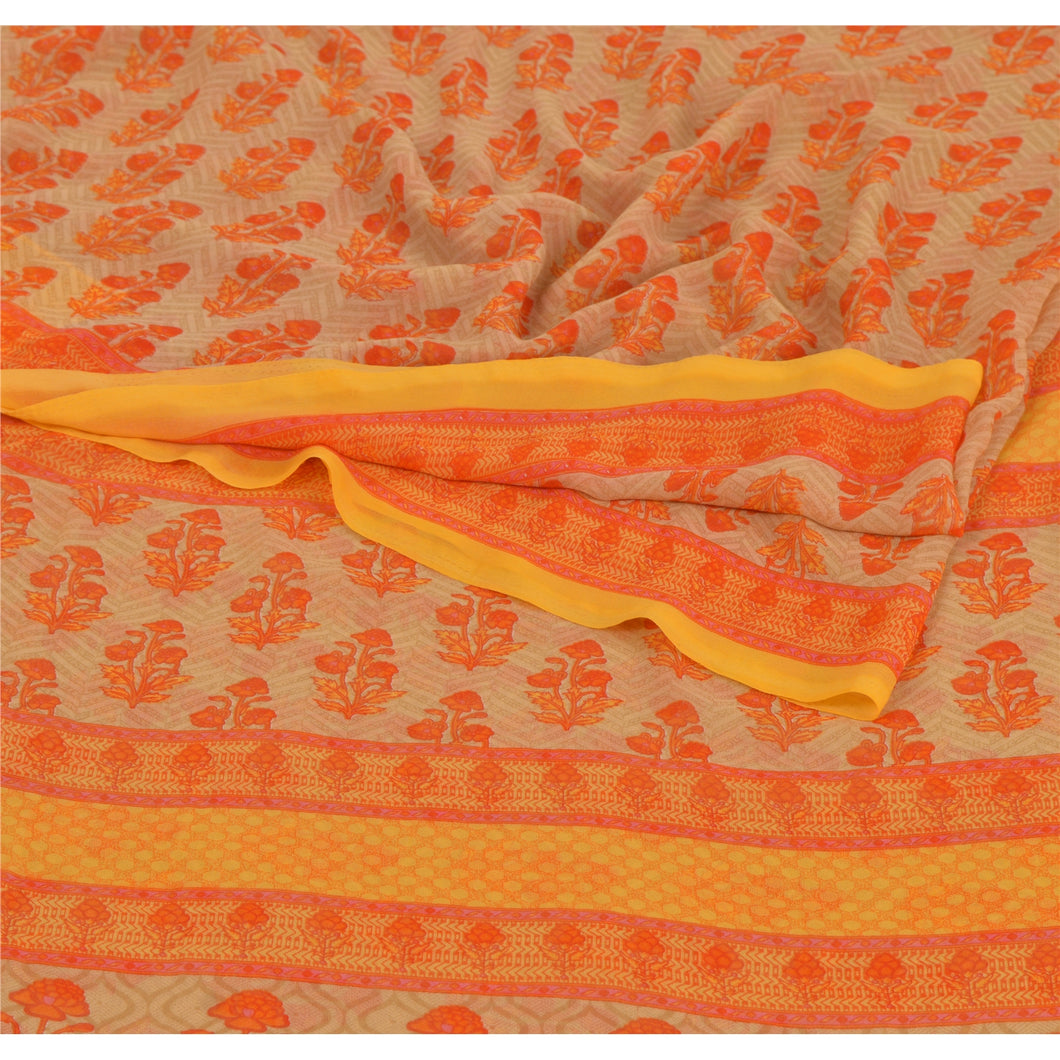 Sanskriti Vintage Orange Bollywood Saree Georgette 5 Yd Soft Fabric Printed Sari