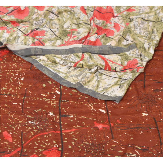 Sanskriti Vintage Printed Saree Cream Georgette Craft Decor Sustainable Fabric Cream Sari