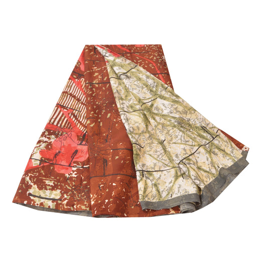 Sanskriti Vintage Printed Saree Cream Georgette Craft Decor Sustainable Fabric Cream Sari