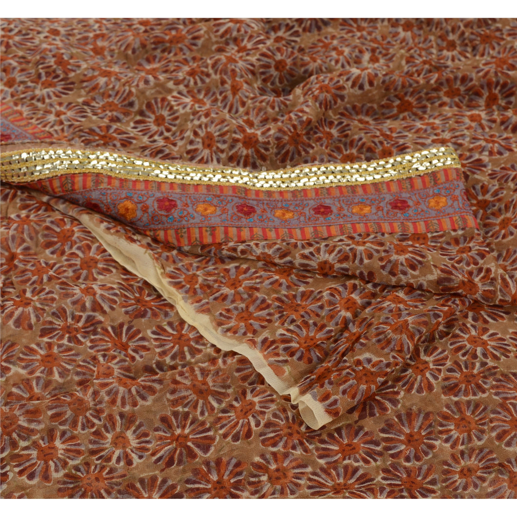 Sanskriti Vintage Red Saree Blend Georgette Printed Sari Soft 5 Yd Fabric Craft