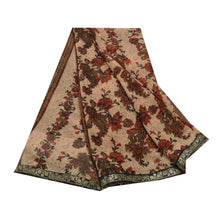 Load image into Gallery viewer, Sanskriti Vintage Cream Saree Georgette Printed Sari 5 Yard Decor Craft Fabric
