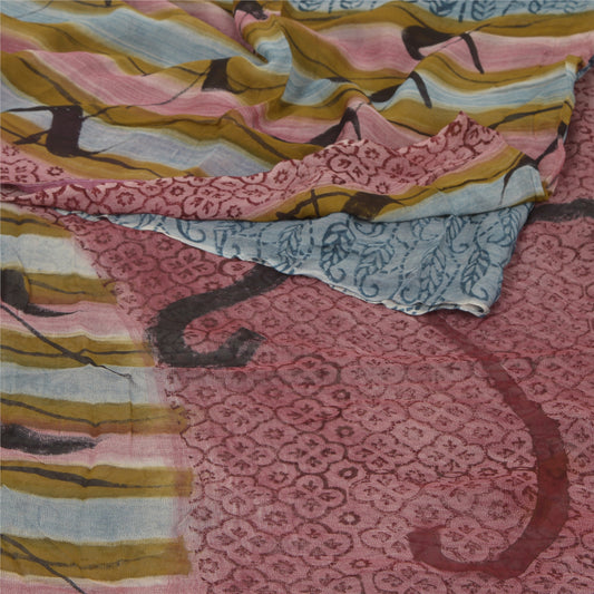 Sanskriti Vintage Saree Blend Georgette Purple Printed Sari 5 Yard Craft Sustainable Fabric