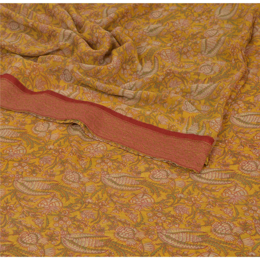 Sanskriti Vintage Yellow Sarees Georgette Printed Indian Sari 5 YD Craft Sustainable Fabric
