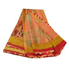 Load image into Gallery viewer, Sanskriti Vinatage Sanskriti Vintage Peach Sarees Georgette Printed Sari 5 Yard Craft Decor Fabric
